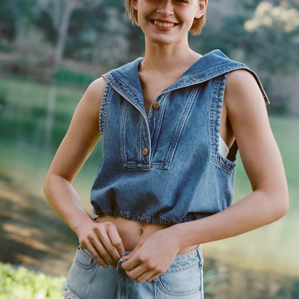 Pilcro Sleeveless Denim Popover Top